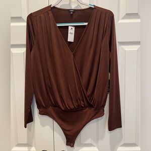 Express V-neck Long Sleeve Faux Wrap Bodysuit
